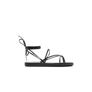 Ancient Greek Chiordi Sandals Black Leather Lace-Up Flat String Flip Flop